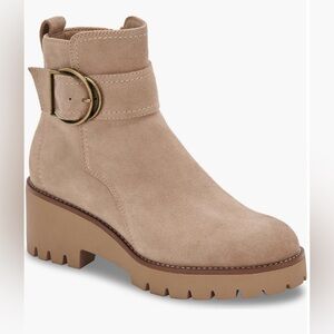 Blondo Taupe Suede Lug-Sole Ankle Boot with Buckle